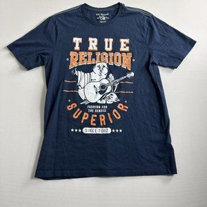 True Religion Buddha Logo Short Sleeve T-Shirt Tee Men's Size MEDIUM‎ Blue